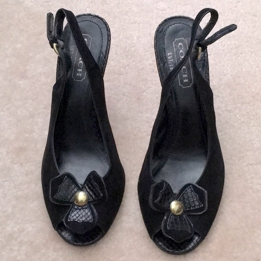 Coach black suede sling back heels. Size 6.5B